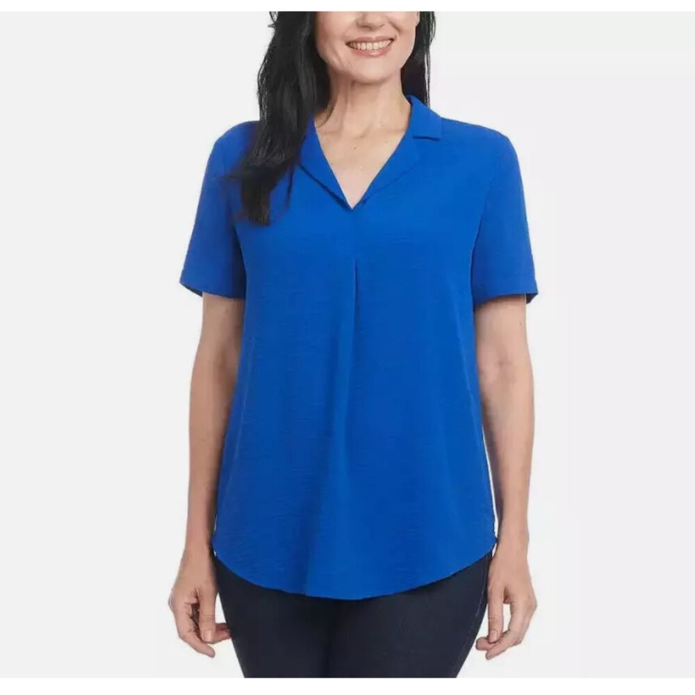 Hilary Radley Women's V-Neck Short Sleeve Blouse